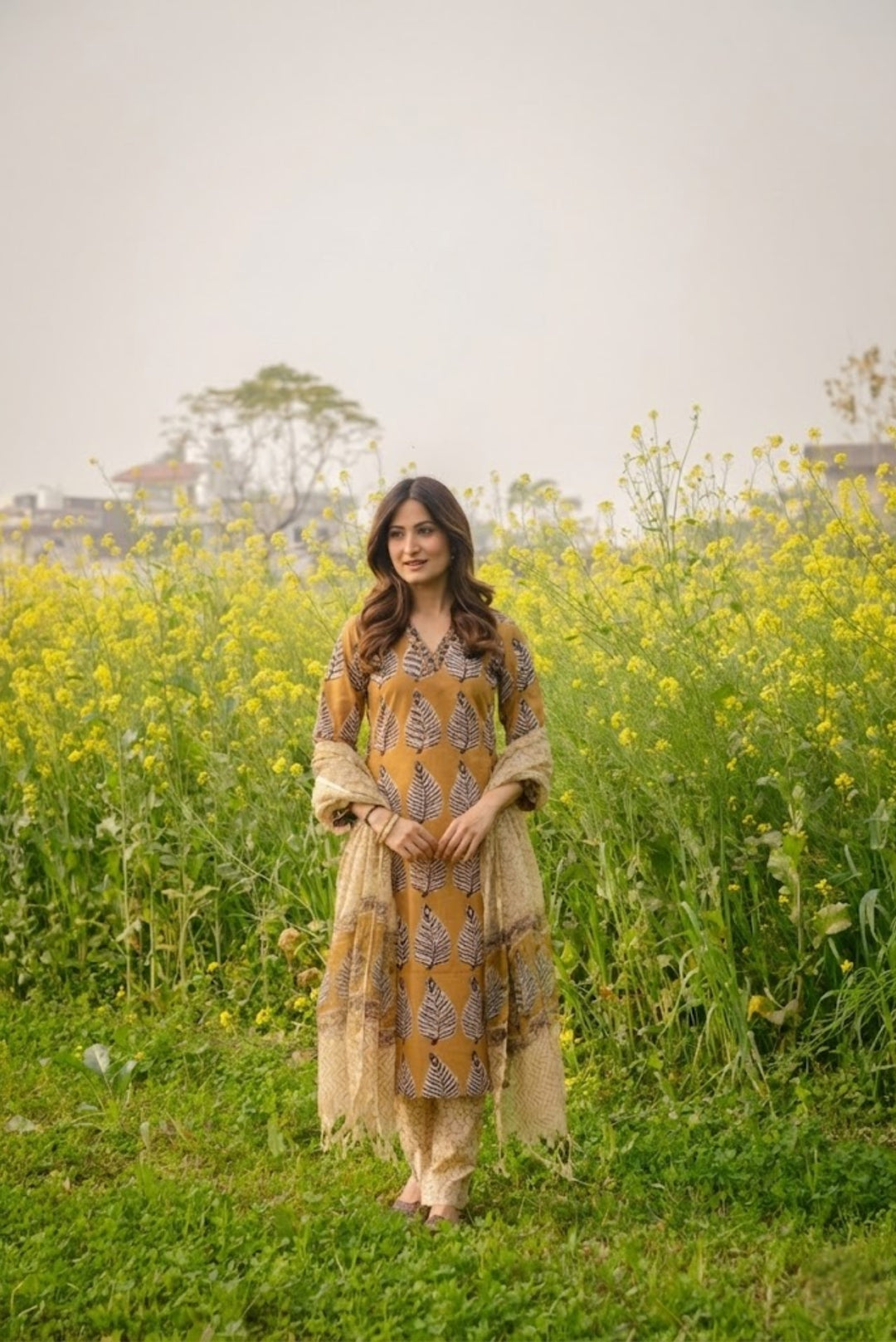 Mustard Handblock Suit Set