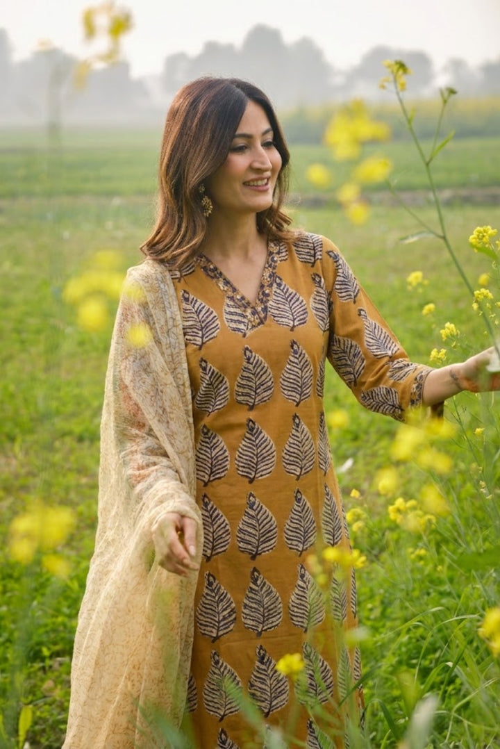 Mustard Handblock Suit Set