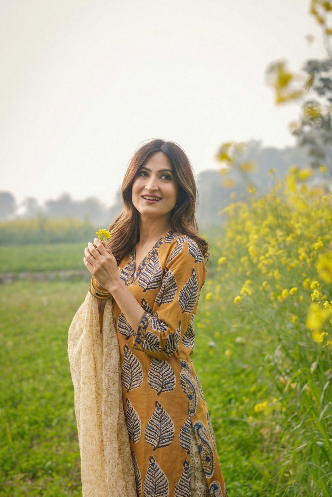 Mustard Handblock Suit Set