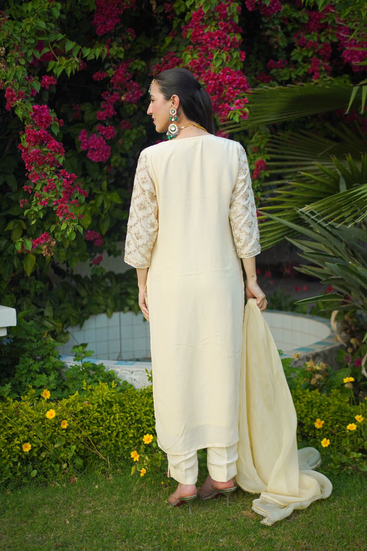 Sona Yellow Crepe Zardozi Set