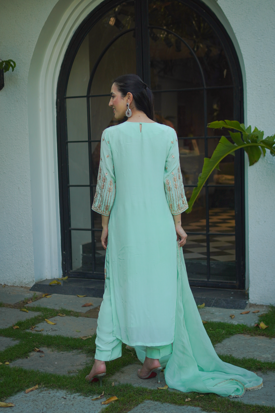 Sea Green Crepe Gota Set