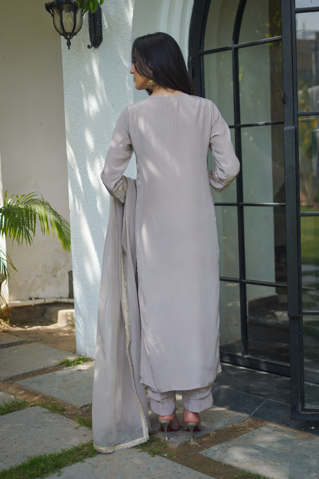 Tanisha Grey Crepe Gota Set
