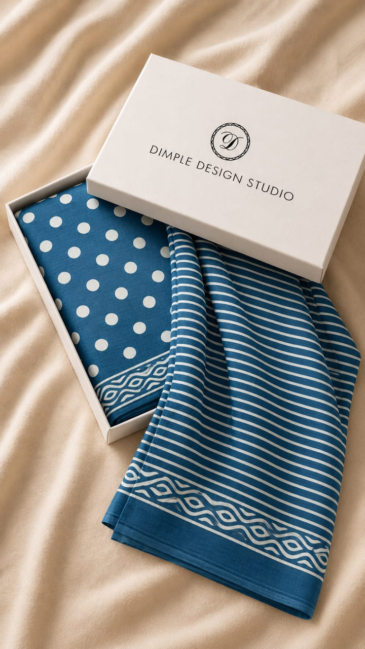 Unstitched - Blue Polka Straight Suit Set