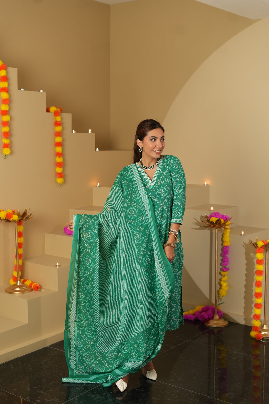 Mint Green Bandhej Suit Set