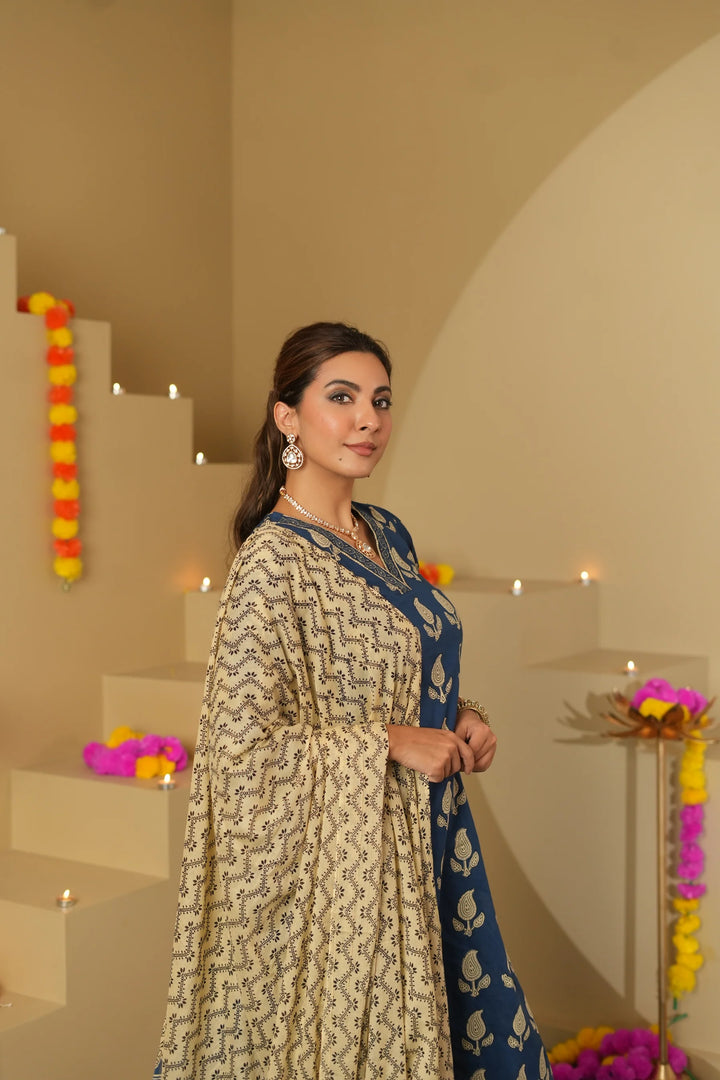 Unstitched - Blue Kimaya Suit Set
