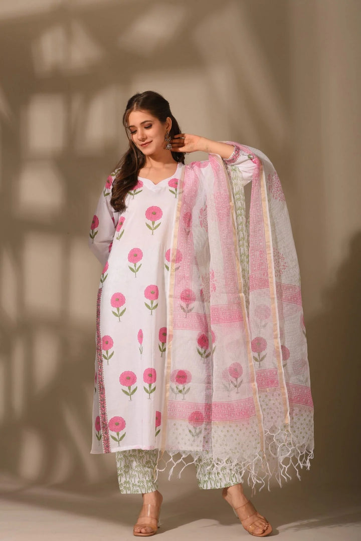 Unstitched - White Kota Doria Suit Set