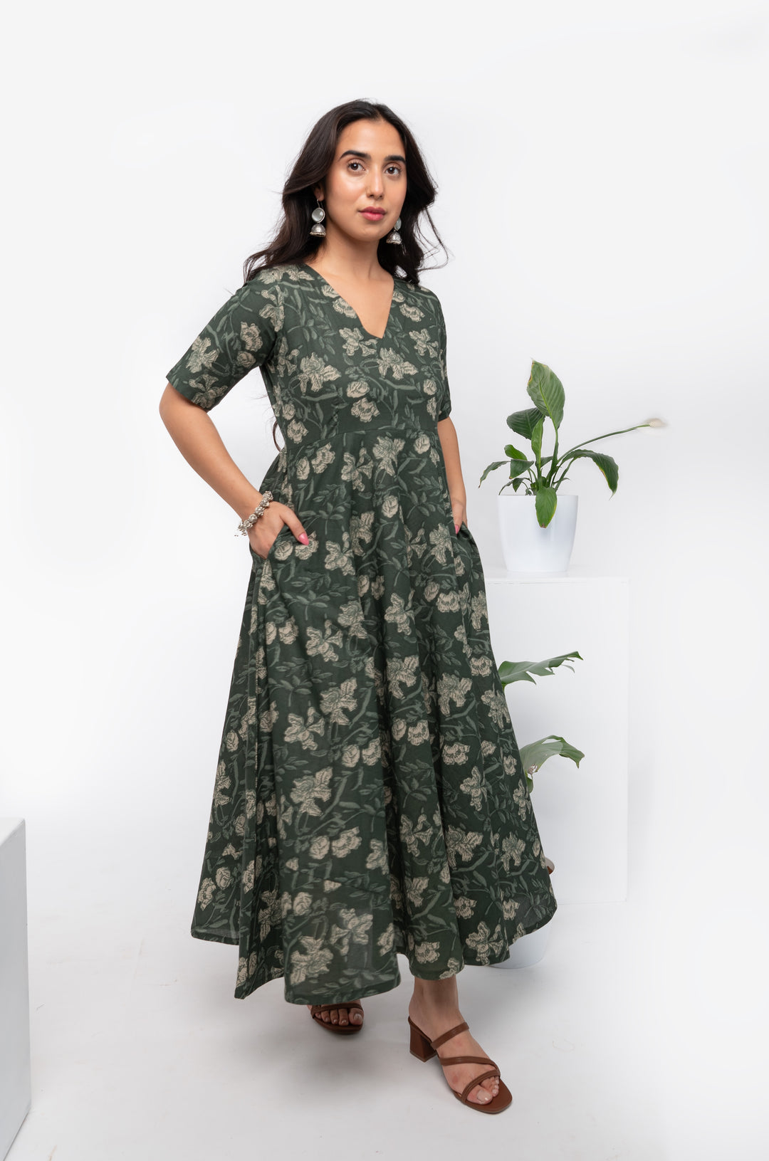 Olive Green Cotton Dress DIMPLE DESIGN STUDIO Olive Green Cotton Dress DIMPLE DESIGN STUDIO