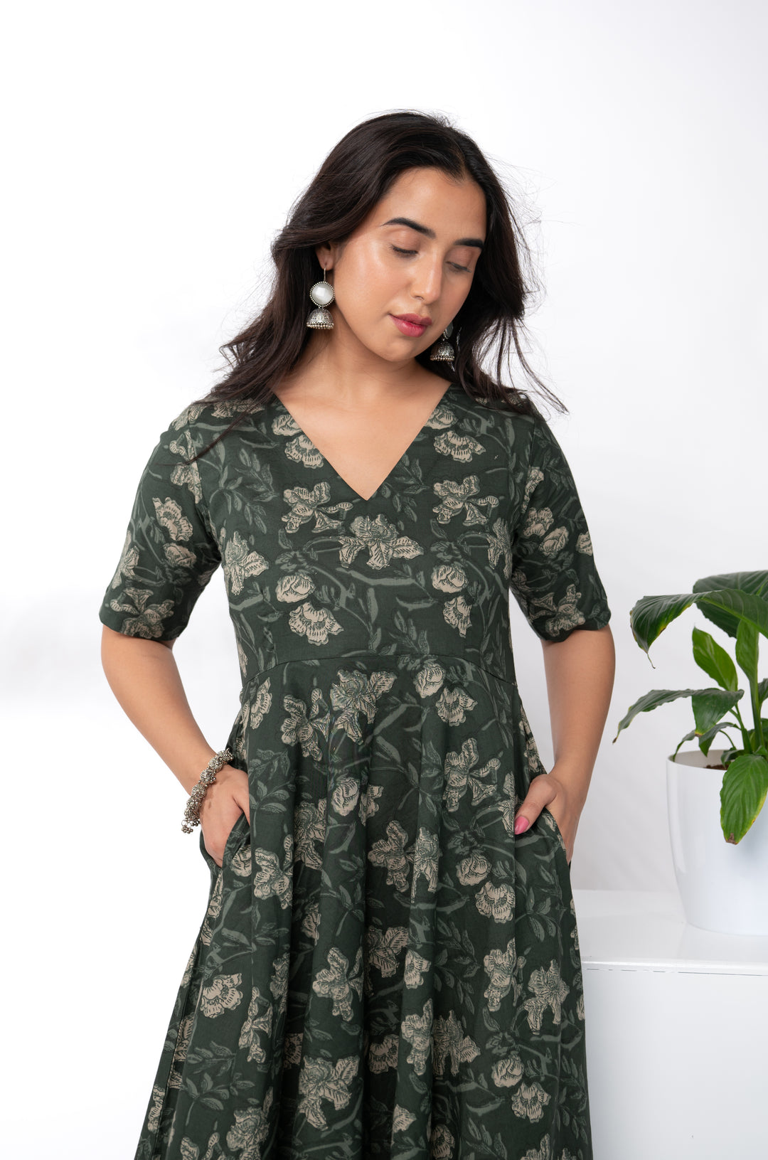 Olive Green Cotton Dress