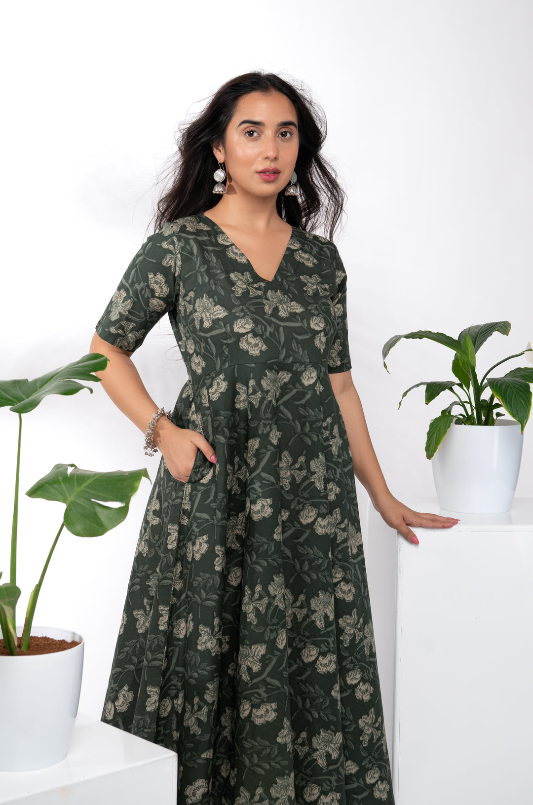 Olive Green Cotton Dress