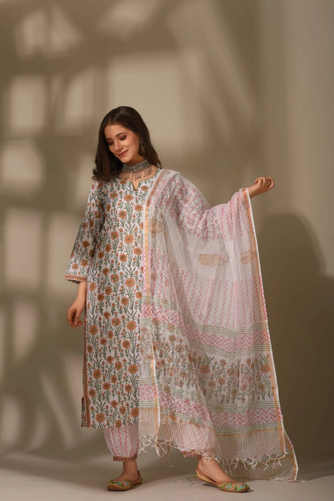 Unstitched - White Leaf Suit Set