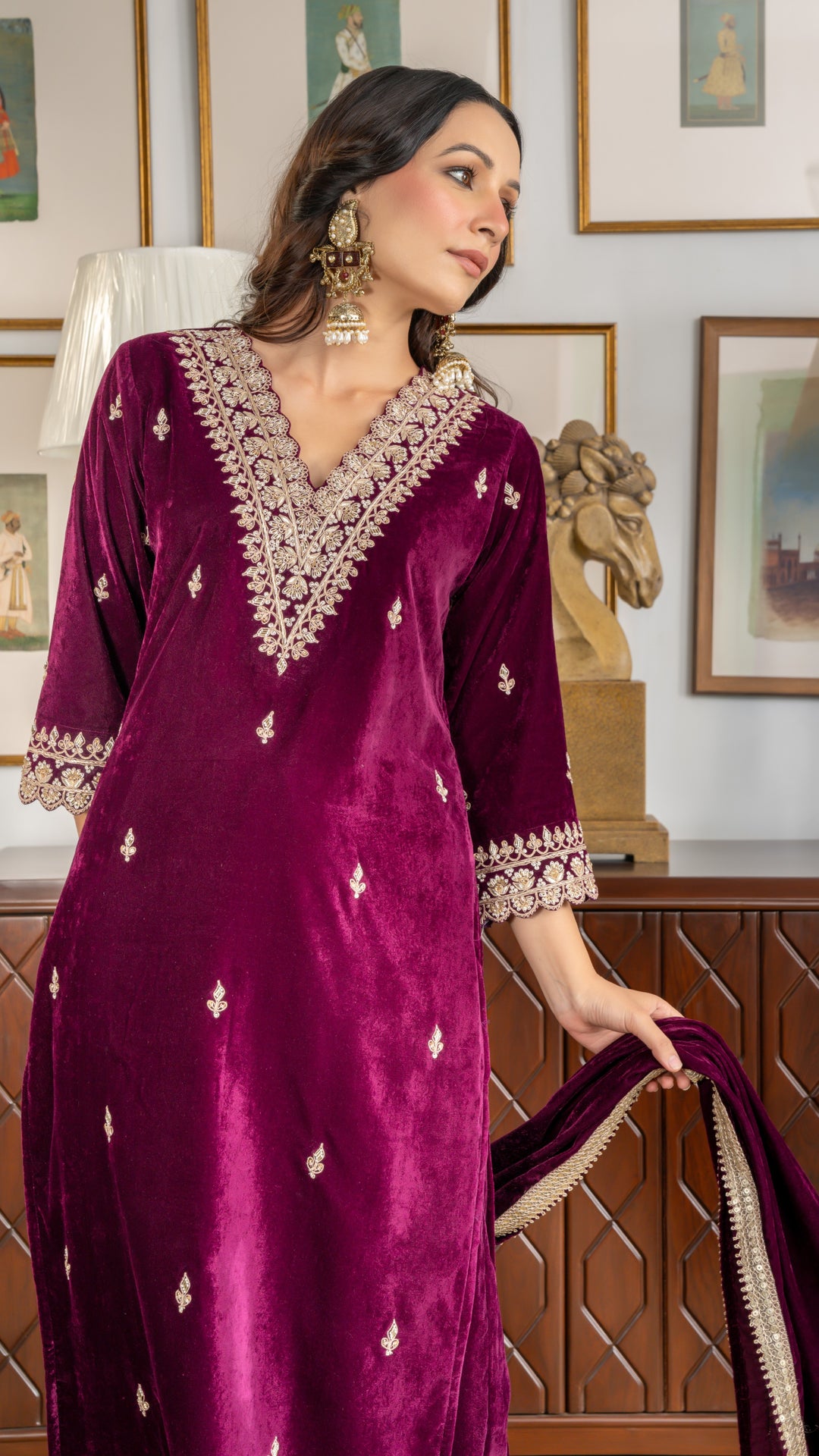 Ramya Velvet Zardozi Suit Set