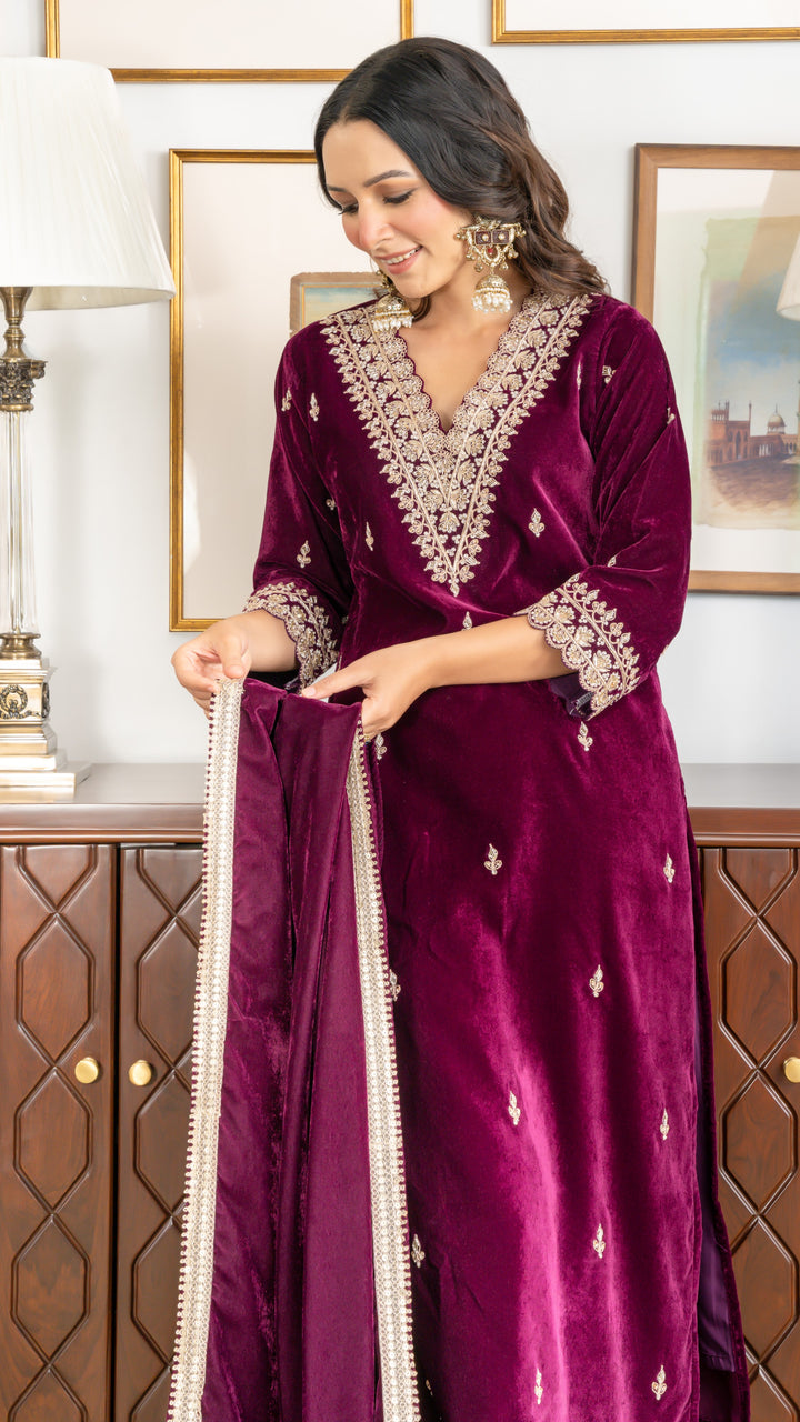 Ramya Velvet Zardozi Suit Set