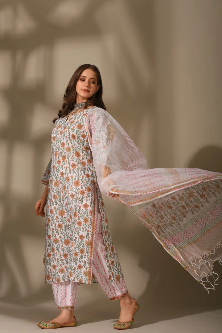 Unstitched - White Leaf Suit Set
