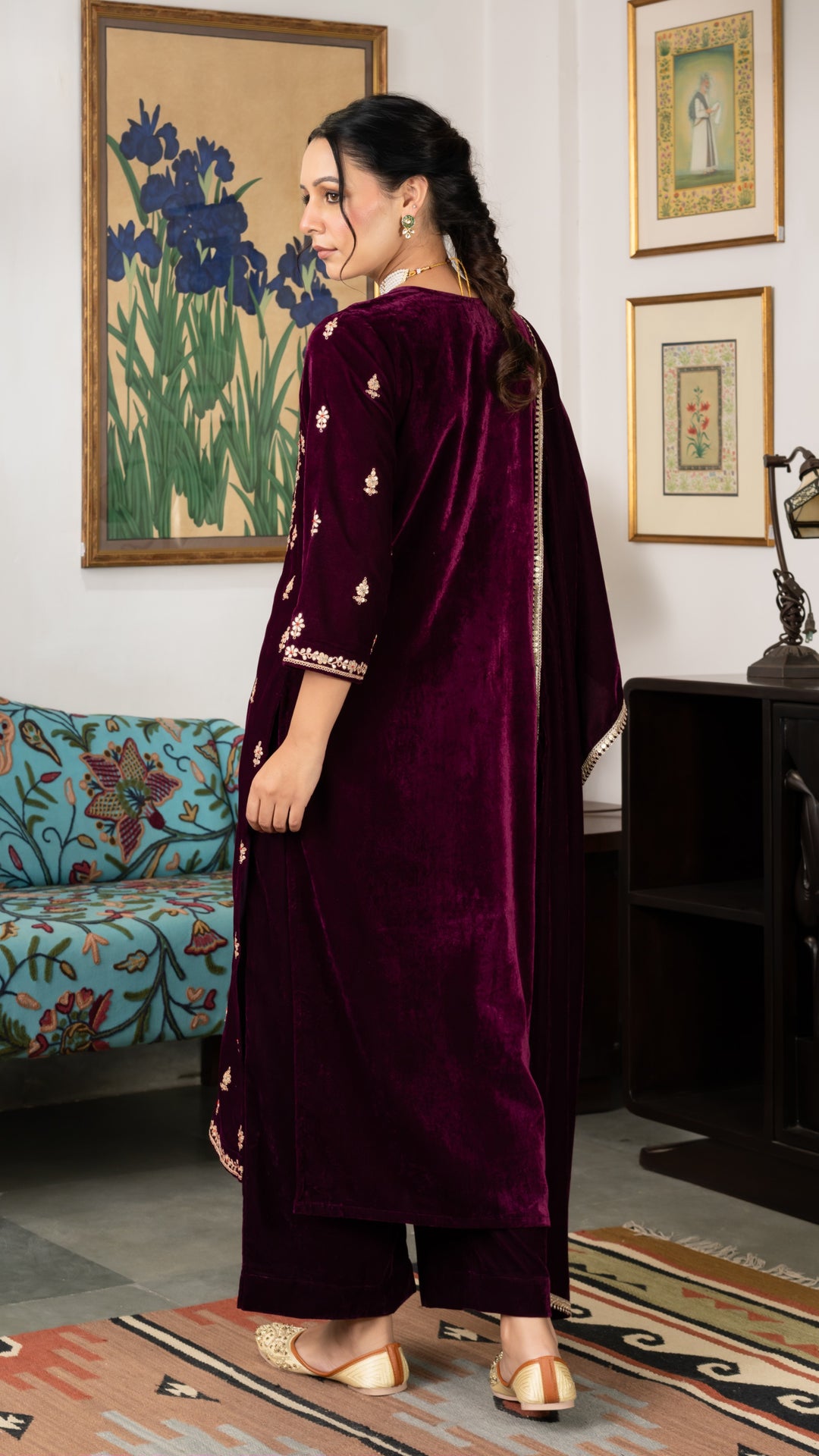 Ahilyaa Wine Velvet Suit Set
