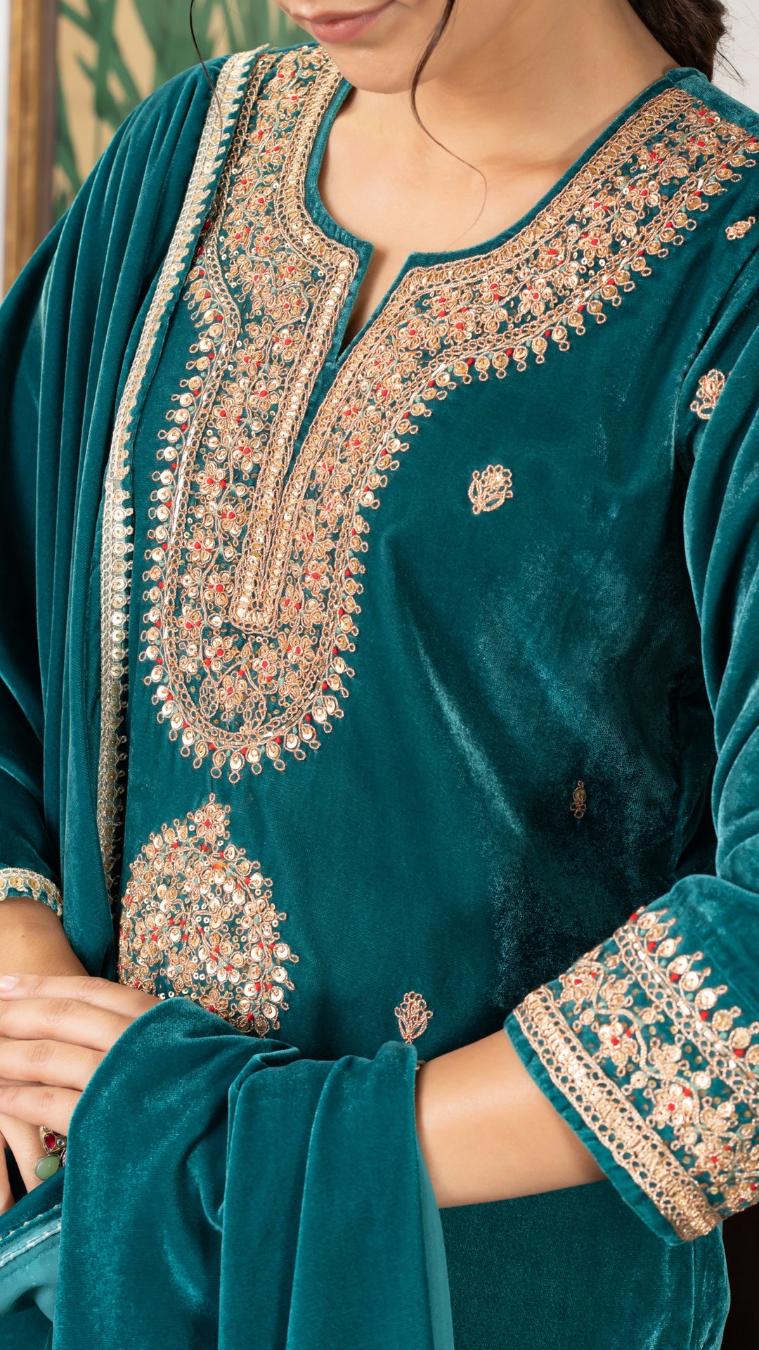 Hannah Turquoise Velvet Suit Set