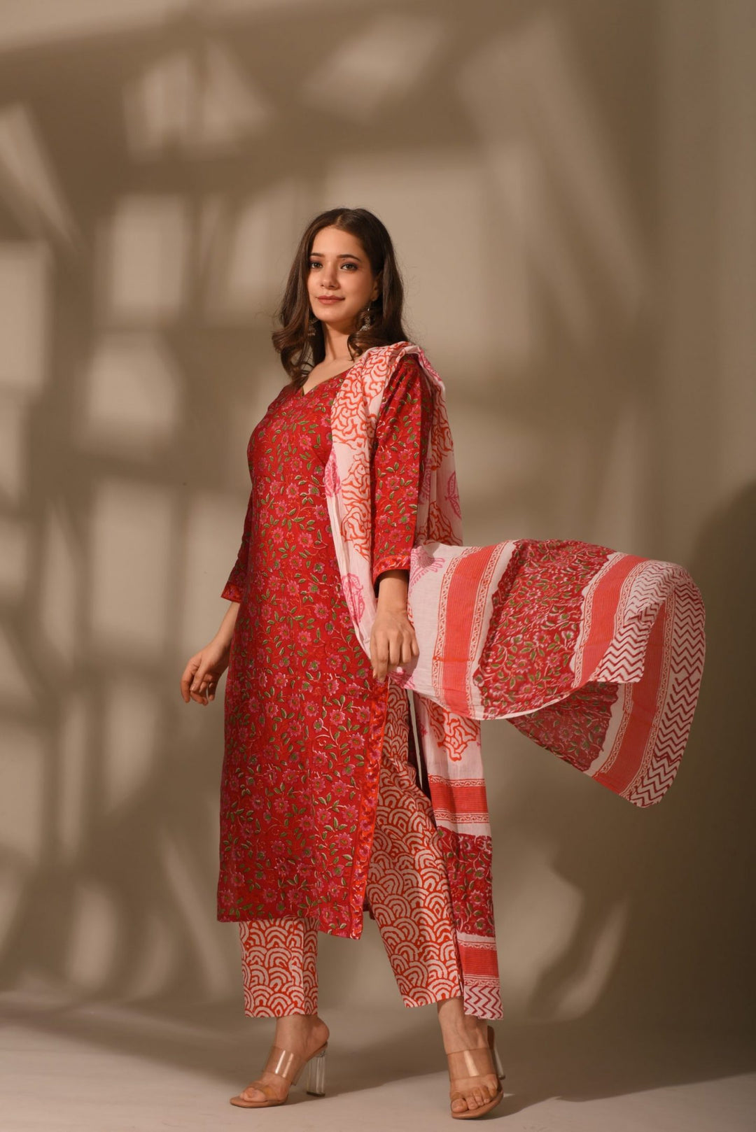 Red Mulmul Dupatta Set