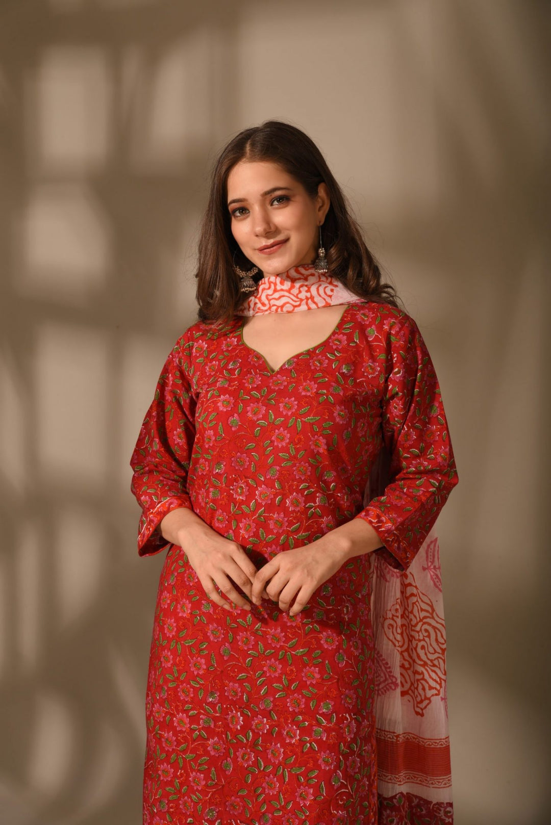 Red Mulmul Dupatta Set