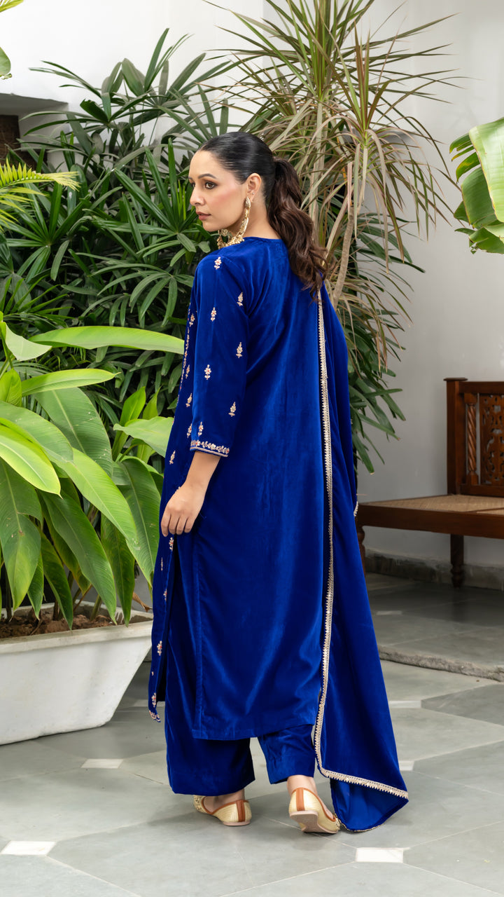 Imara Blue Velvet Marodi Suit Set