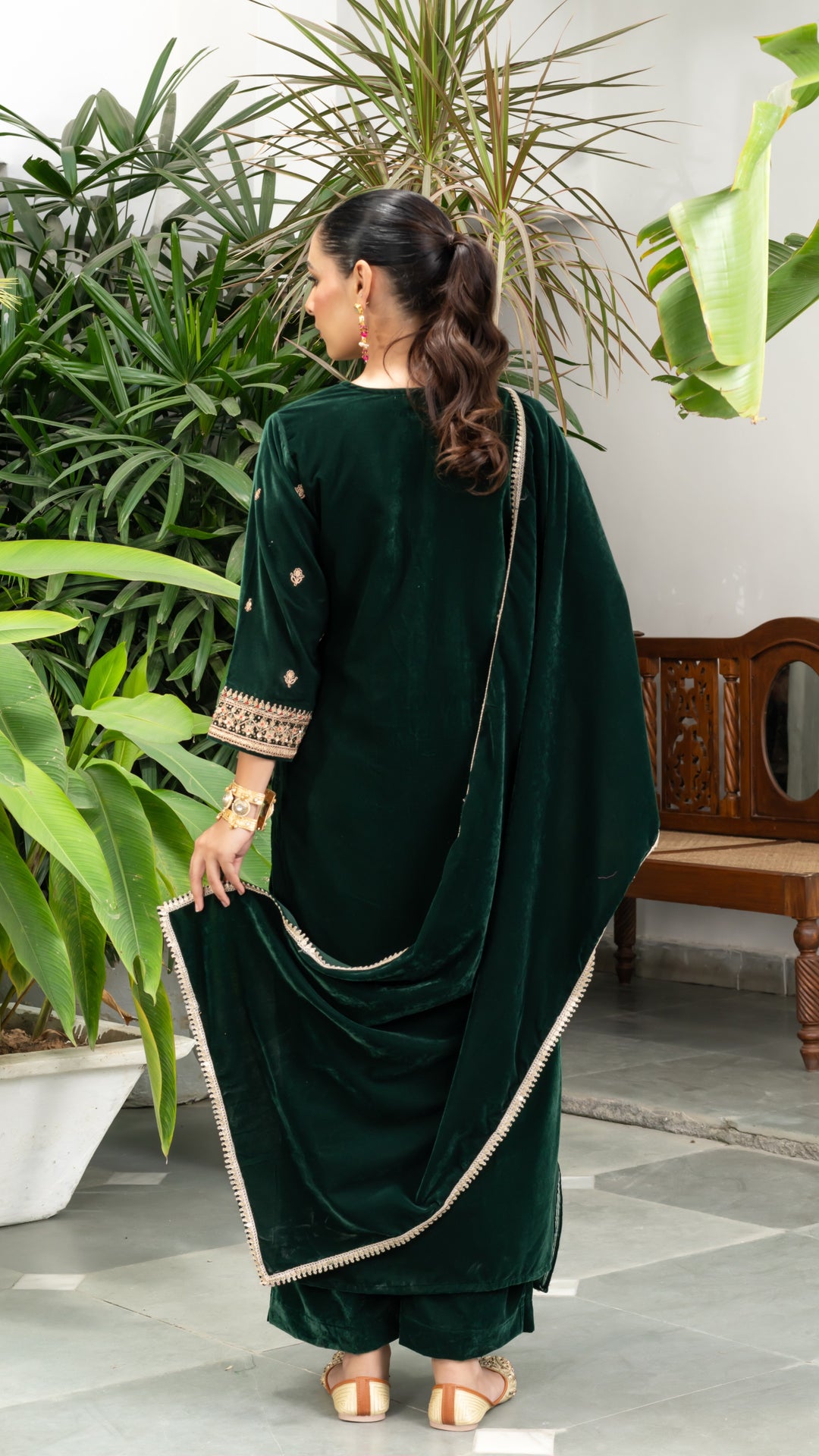 Laila Green Velvet Marodi Suit Set