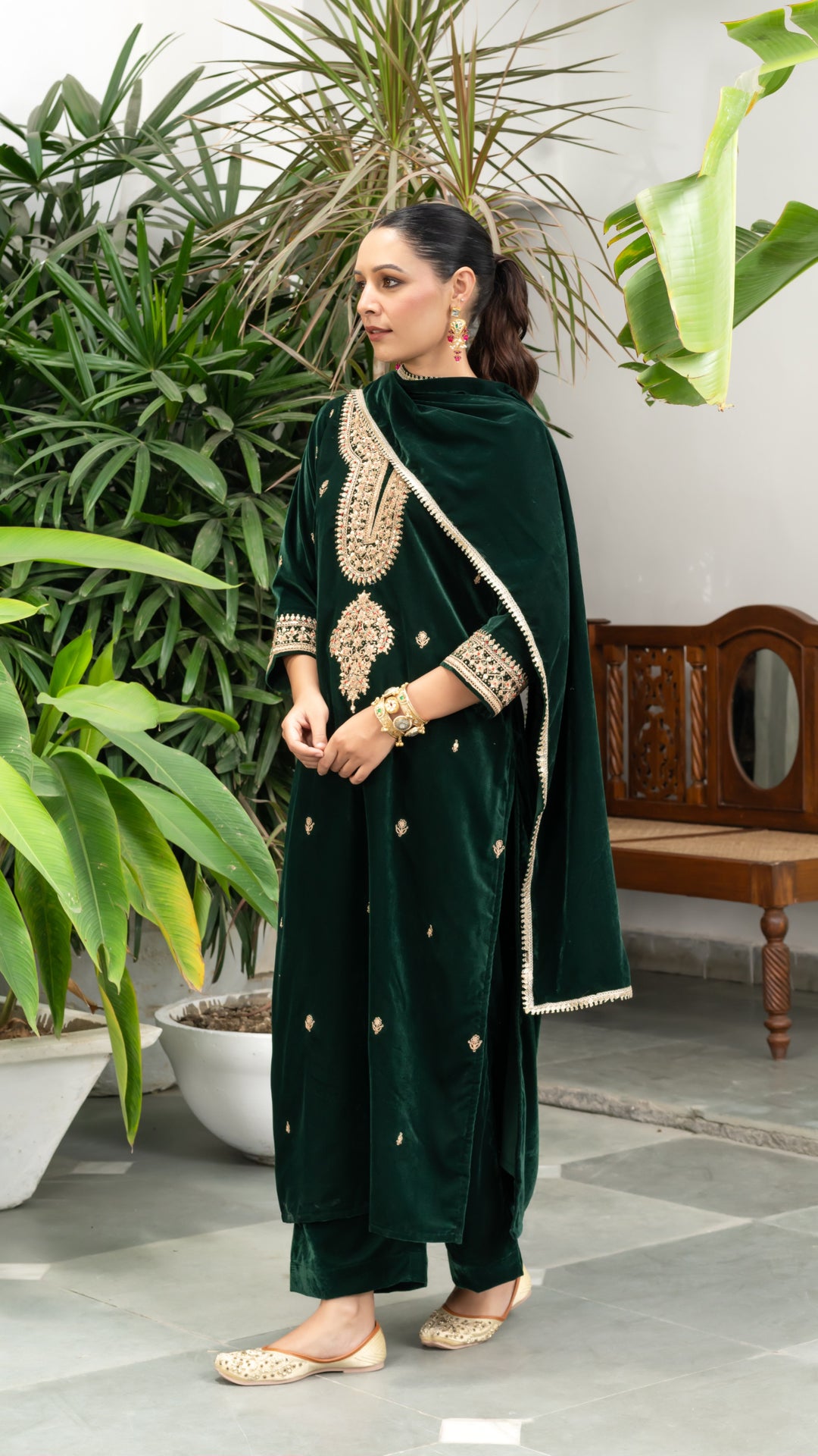 Laila Green Velvet Marodi Suit Set