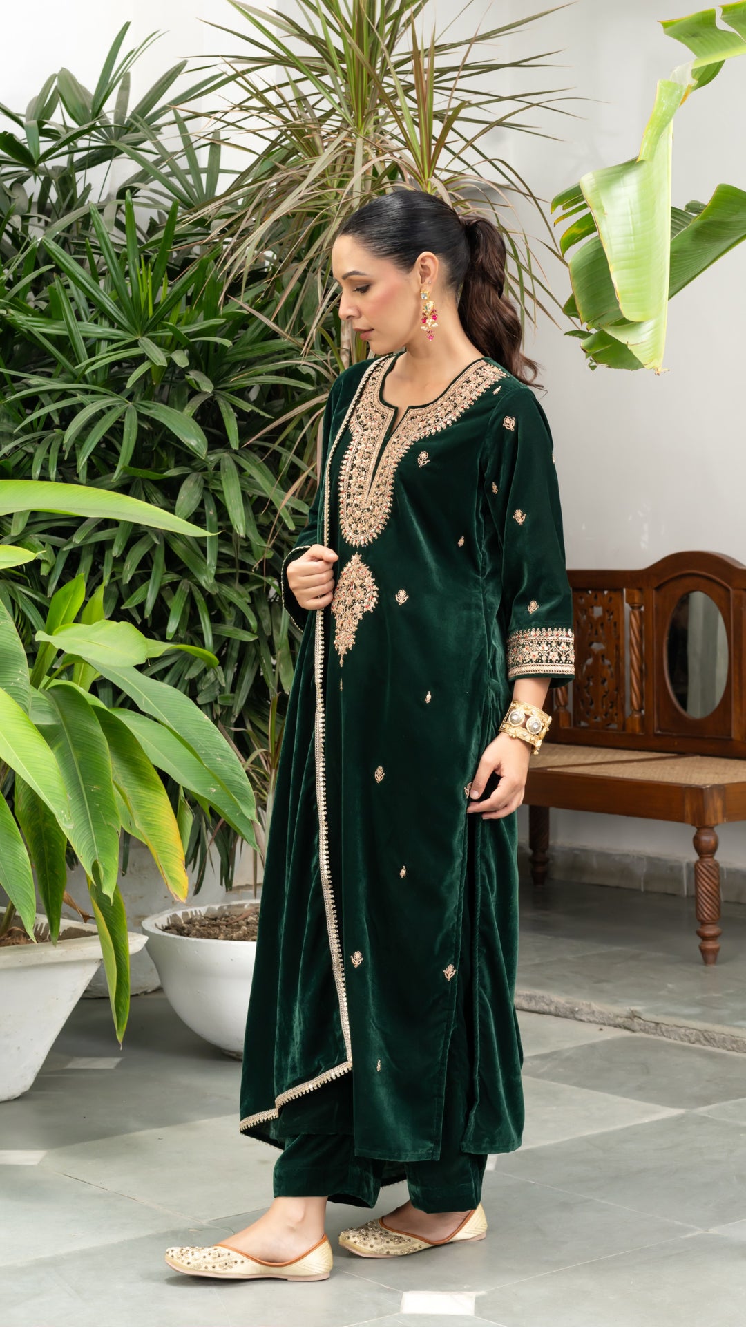 Laila Green Velvet Marodi Suit Set