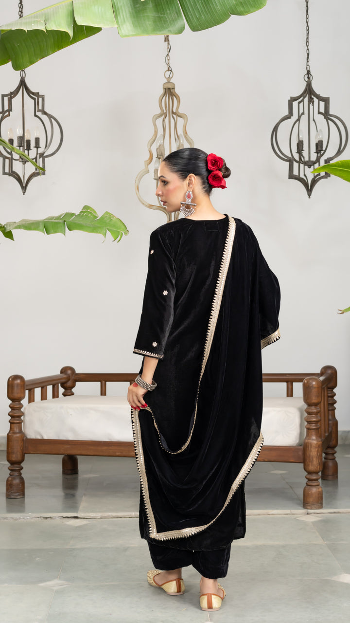 Shahida Black Velvet Gota Suit Set