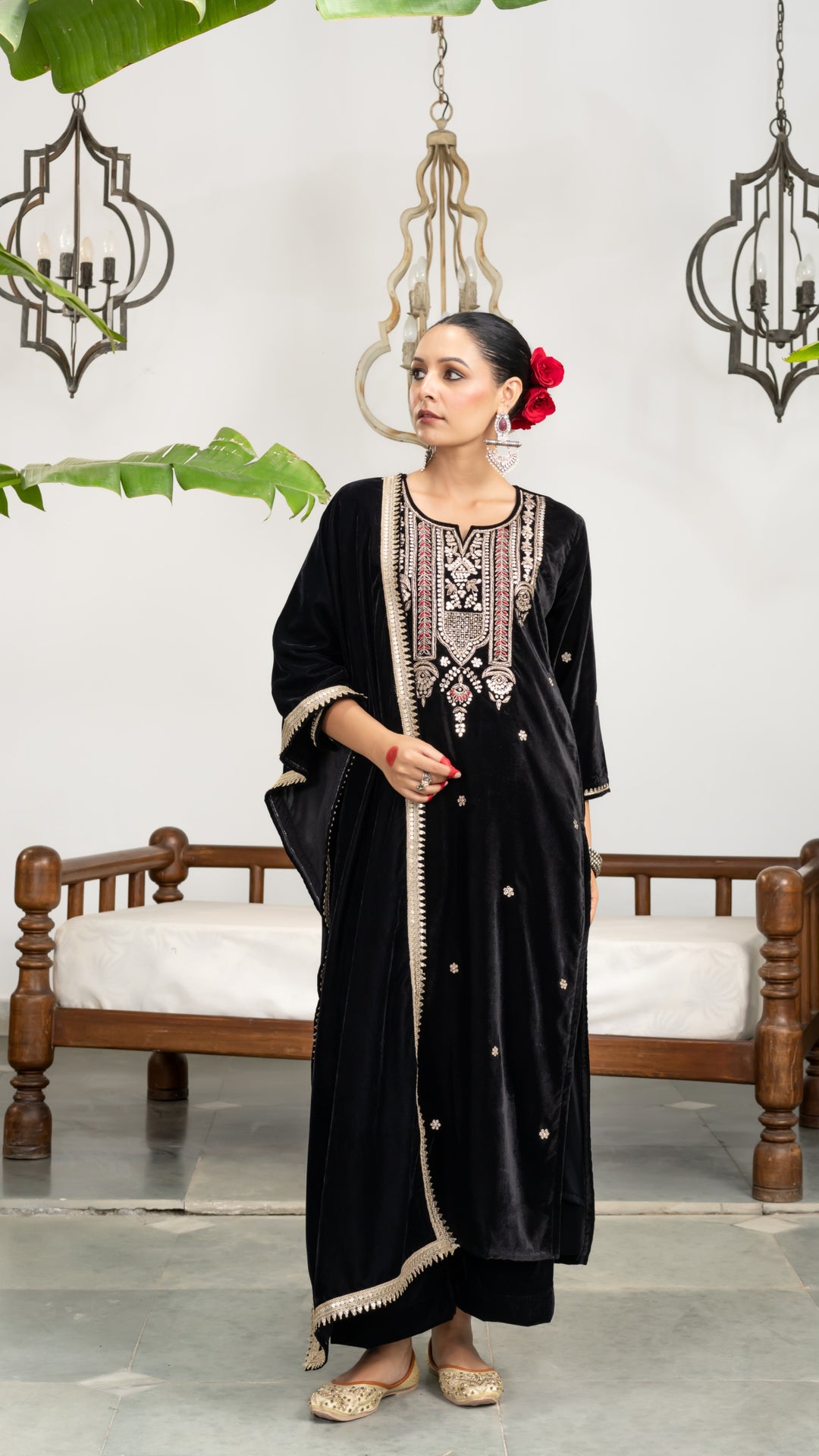 Shahida Black Velvet Gota Suit Set