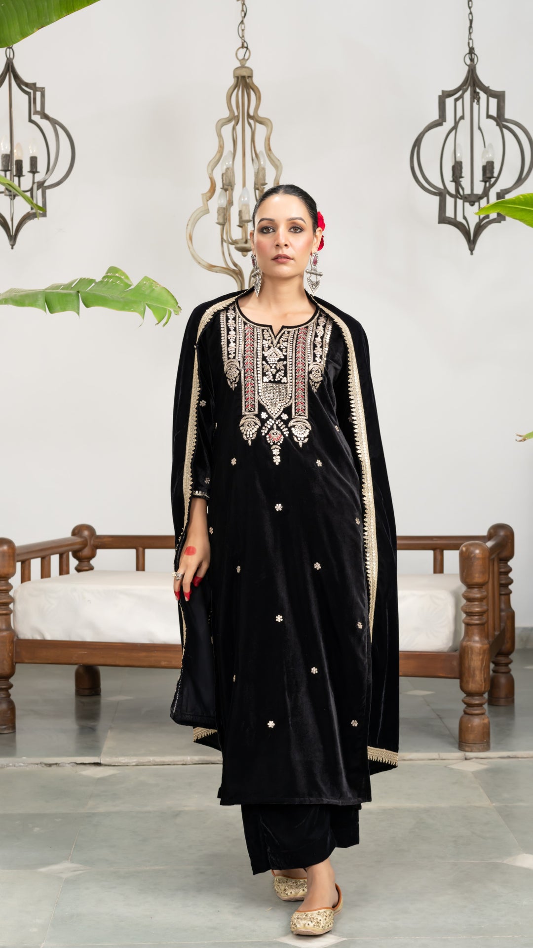 Shahida Black Velvet Gota Suit Set