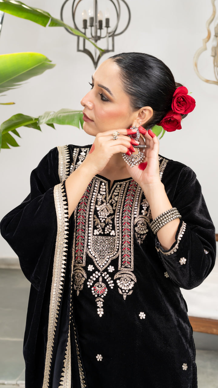 Shahida Black Velvet Gota Suit Set