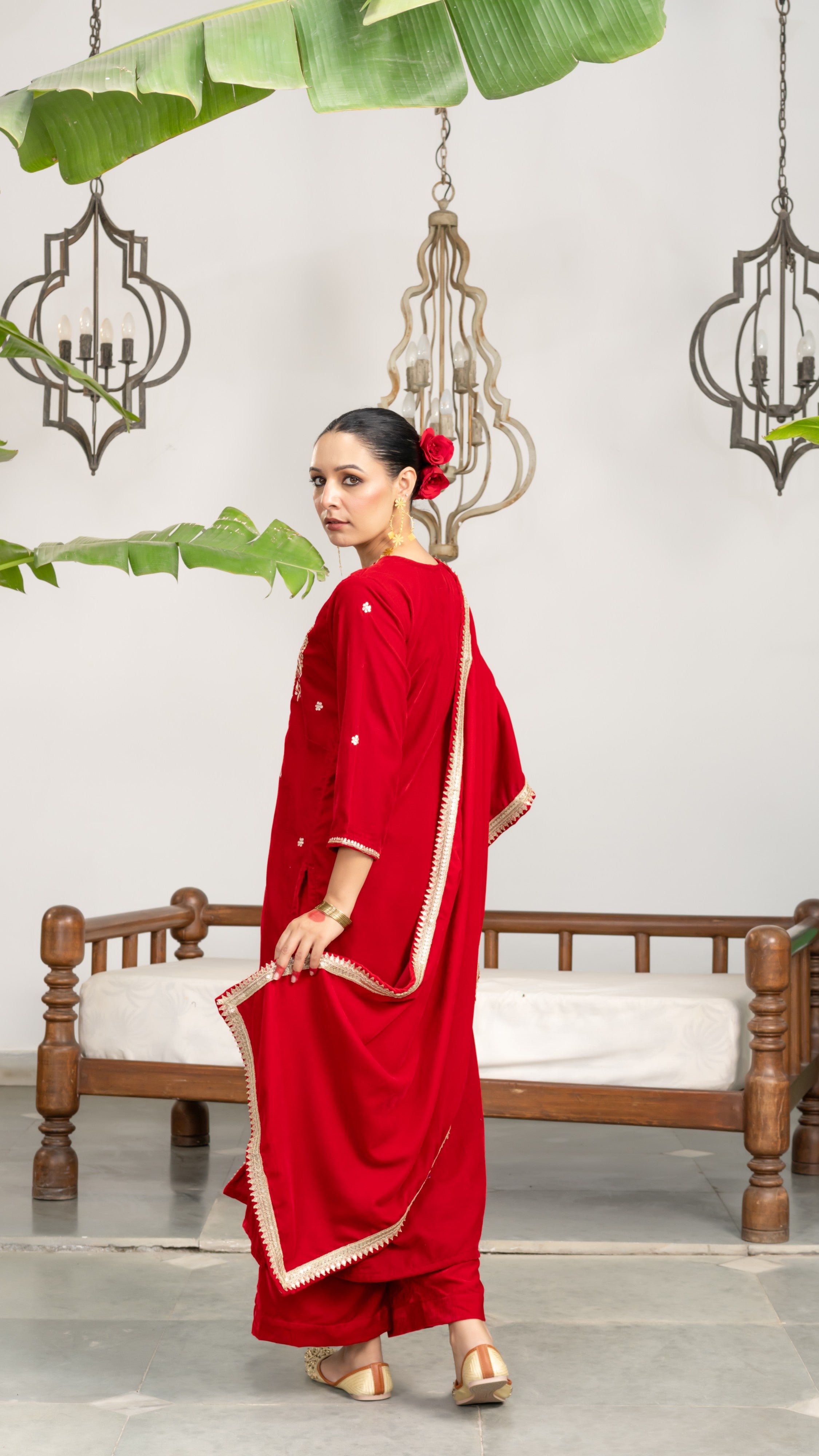 Amber Red Velvet Gota Suit Set – DIMPLE DESIGN STUDIO