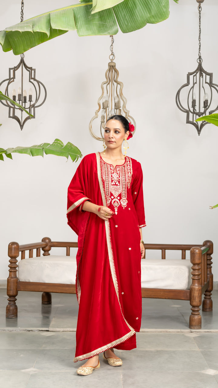 Amber Red Velvet Gota Suit Set