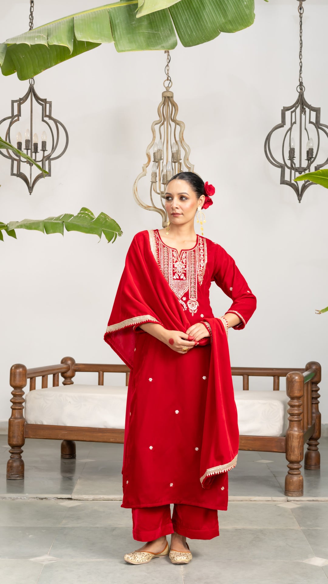 Amber Red Velvet Gota Suit Set