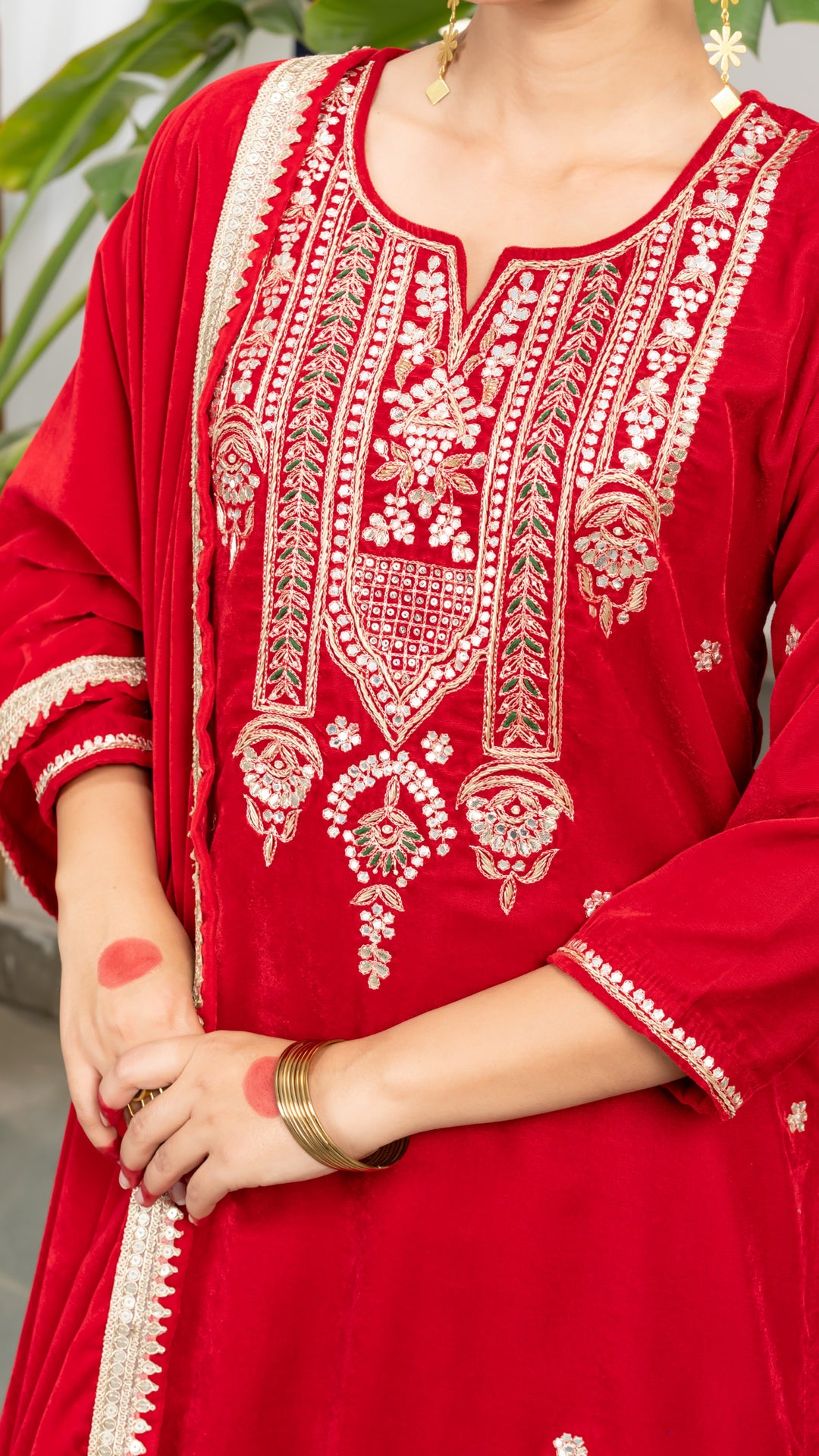 Amber Red Velvet Gota Suit Set