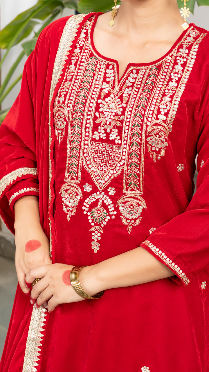 Amber Red Velvet Gota Suit Set