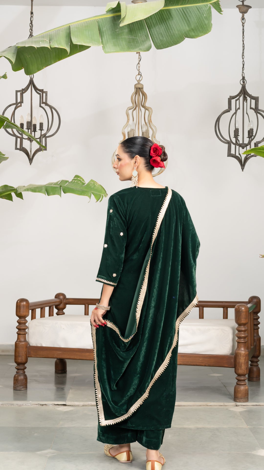 Ifra Green Velvet Gota Suit Set