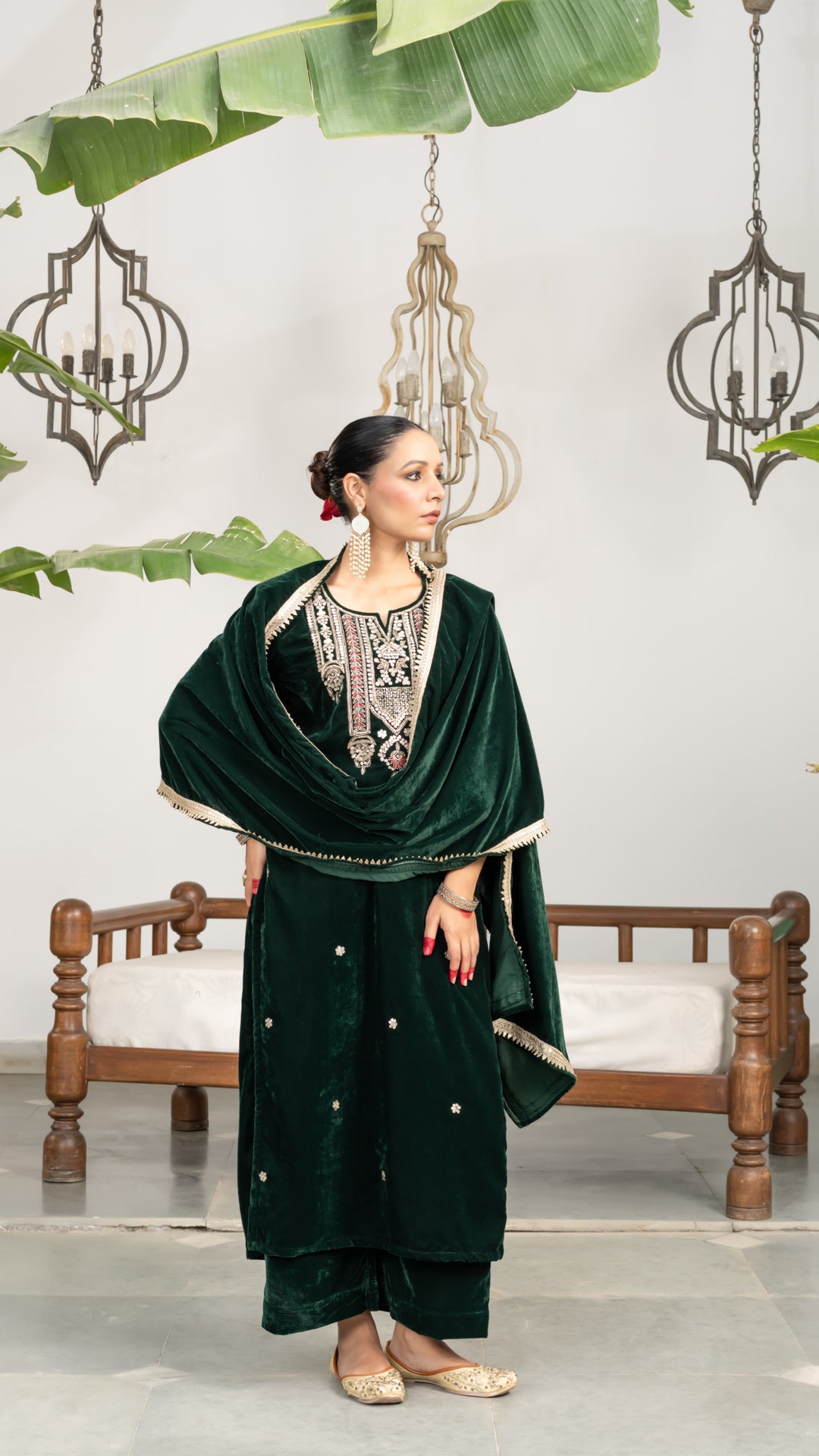 Ifra Green Velvet Gota Suit Set