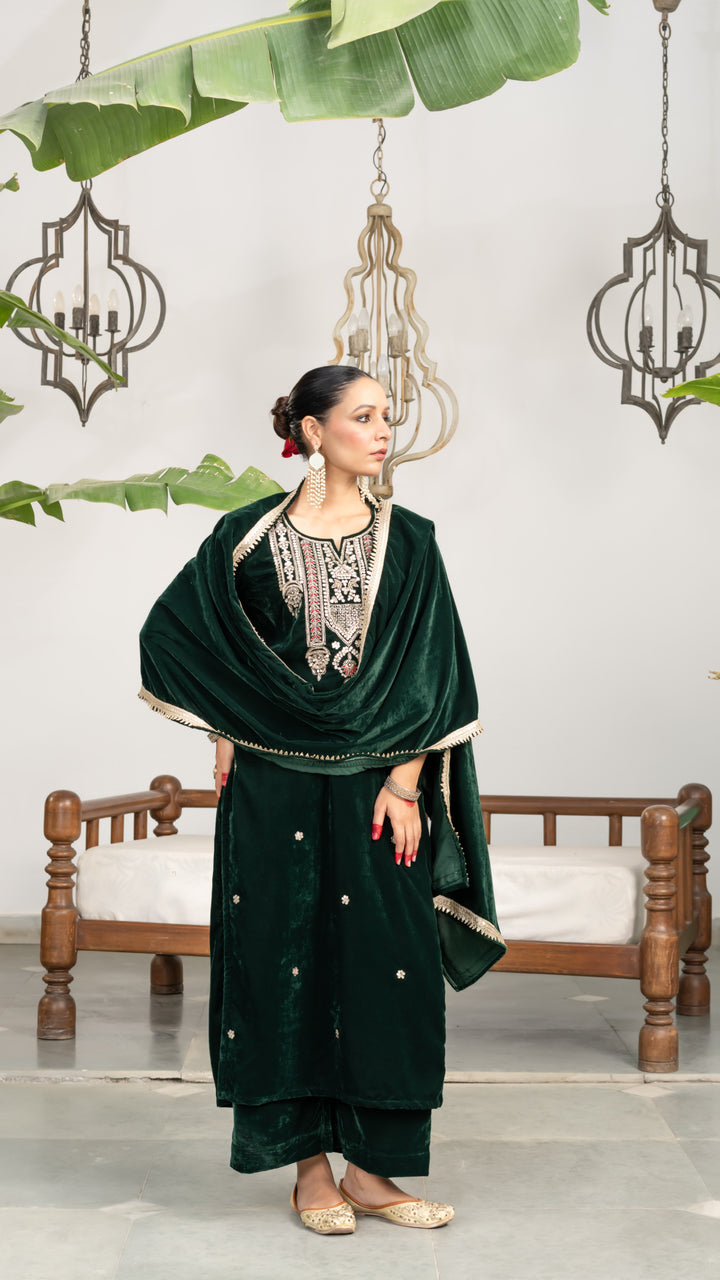 Ifra Green Velvet Gota Suit Set