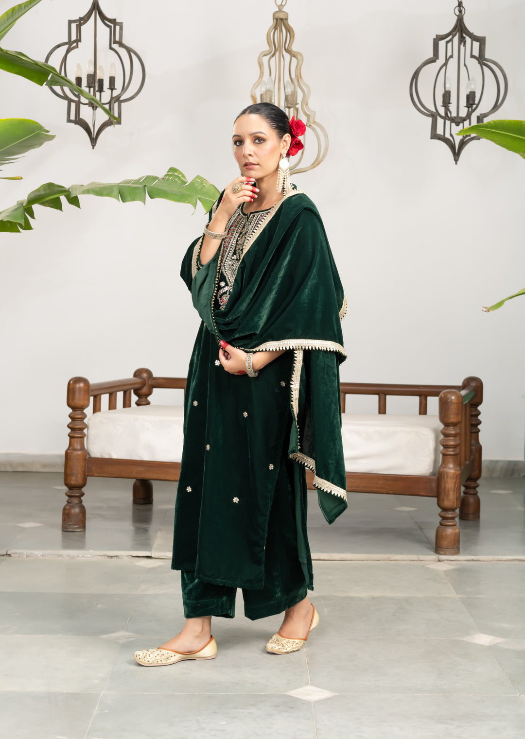 Ifra Green Velvet Gota Suit Set