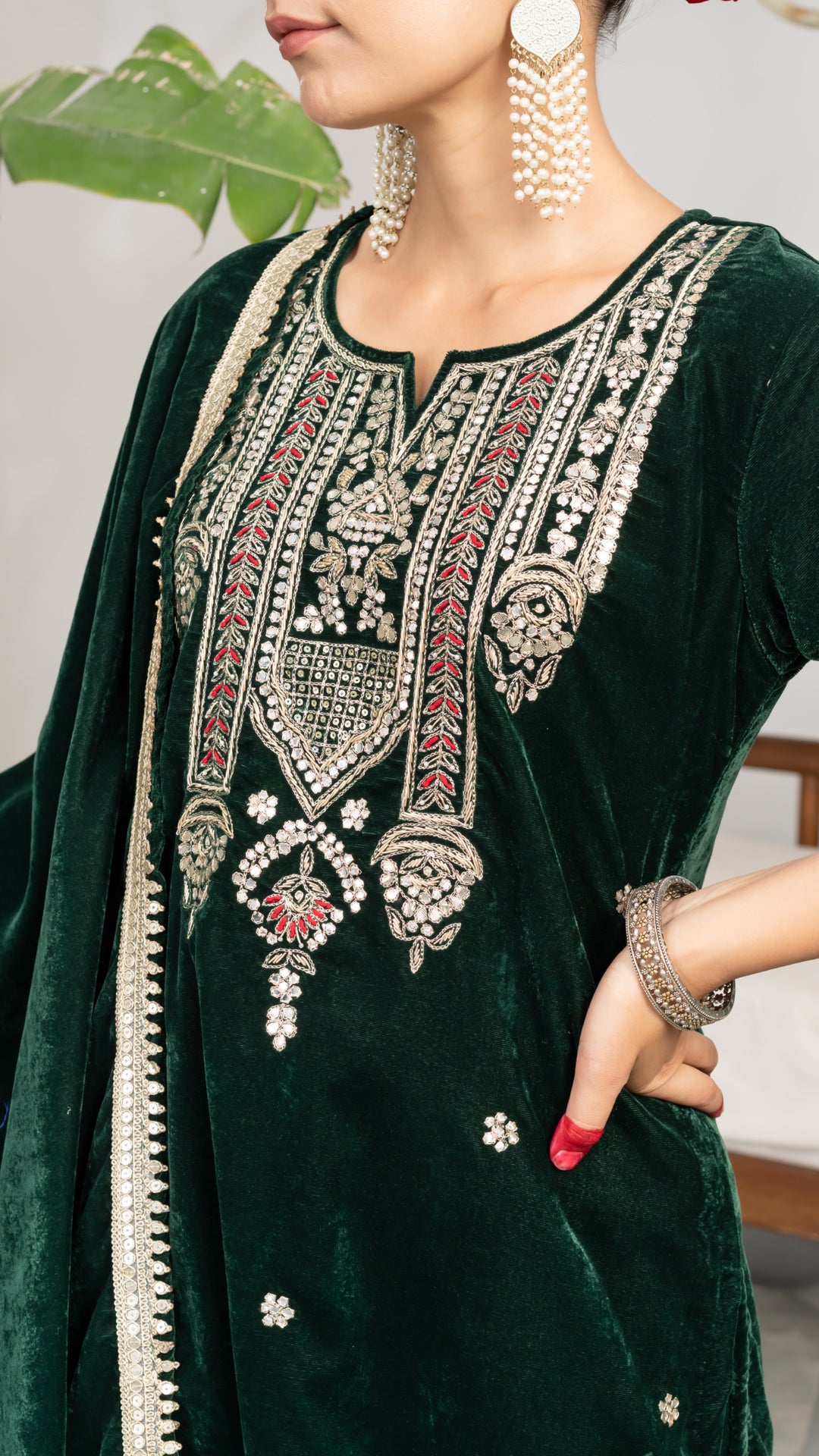 Ifra Green Velvet Gota Suit Set