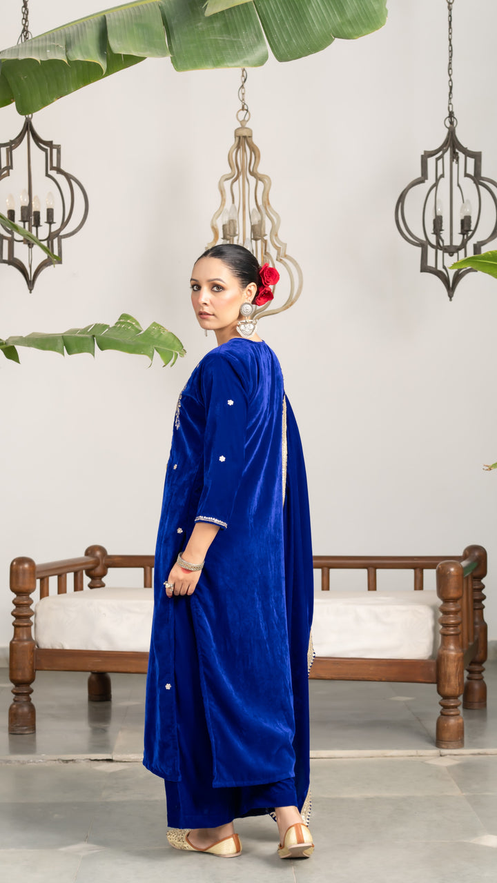 Sadia Blue Velvet Gota Suit Set
