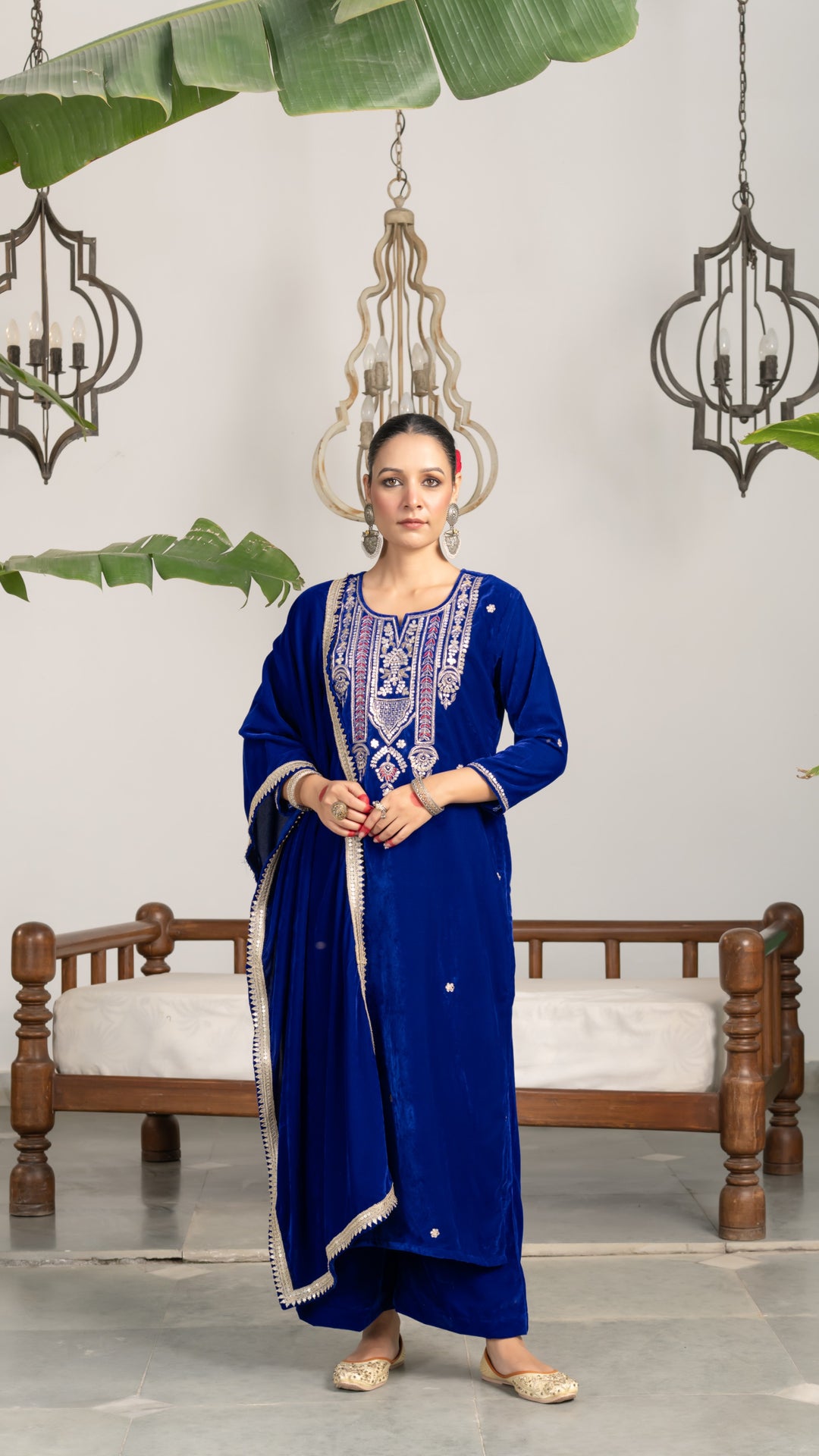 Sadia Blue Velvet Gota Suit Set