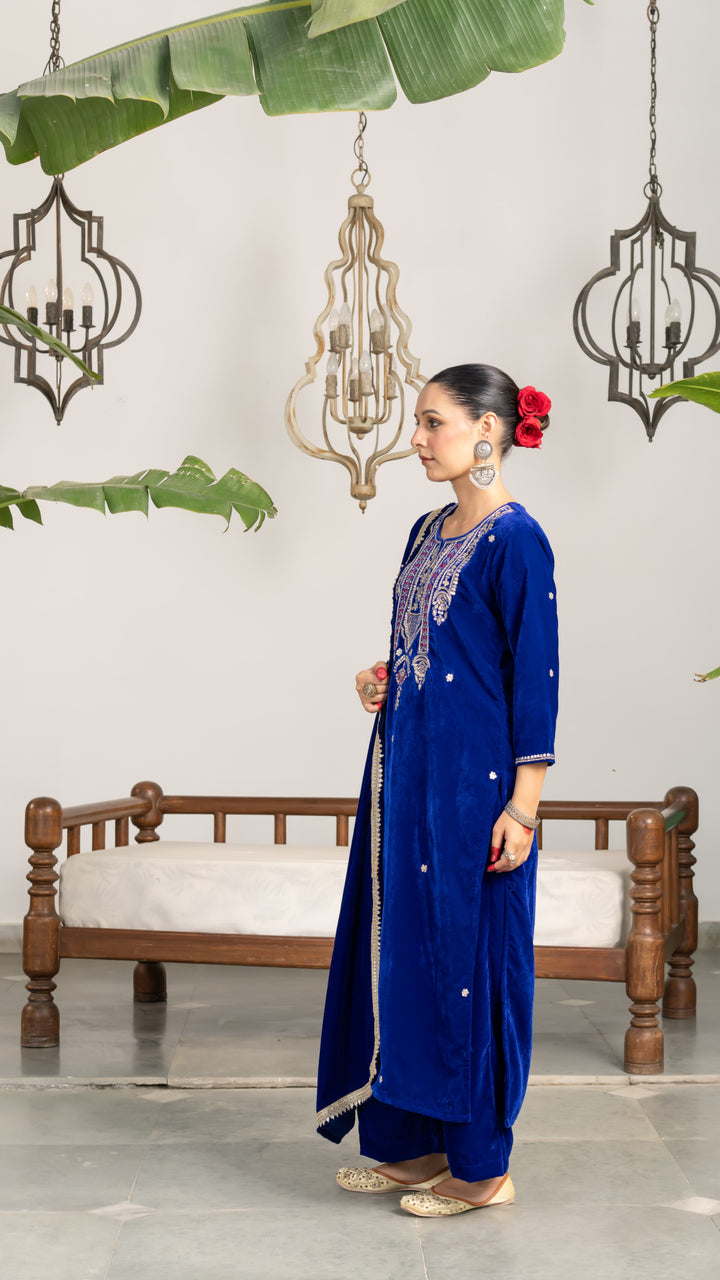 Sadia Blue Velvet Gota Suit Set