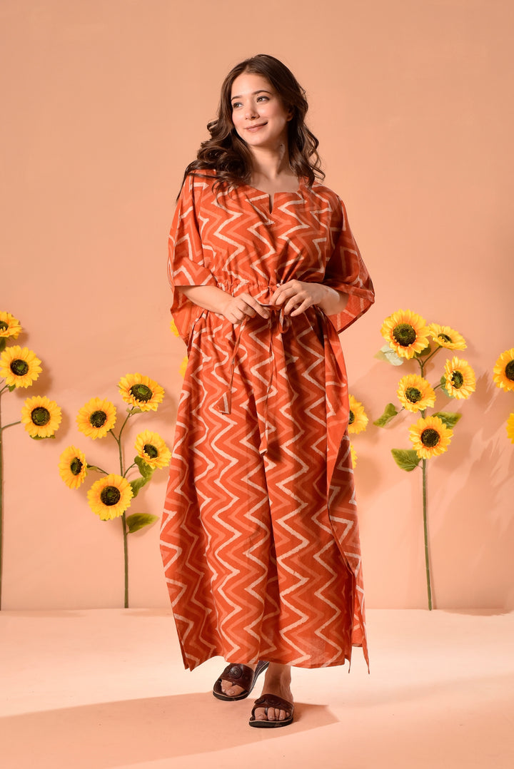 Peppy Orange Cotton Kaftan