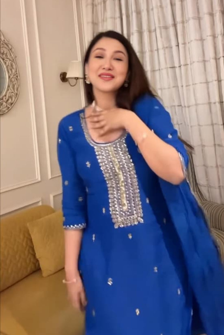 Zara Blue Crepe Suit Set