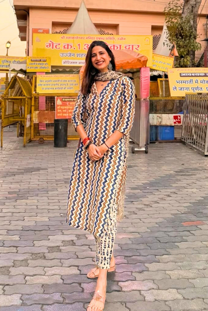 Multicolor Bagru Suit Set