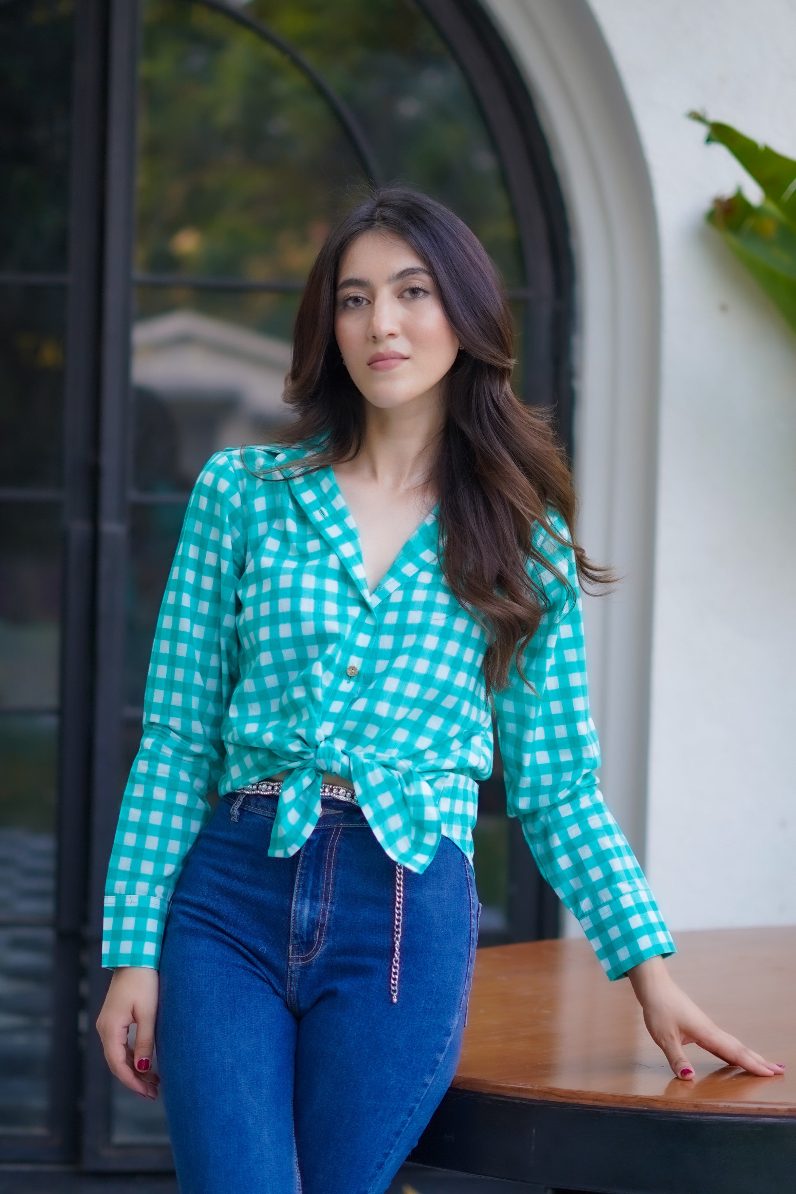 MADISONBLUE】MADISON SHIRT GINGHAM Madison Blue Cotton Shirt 
