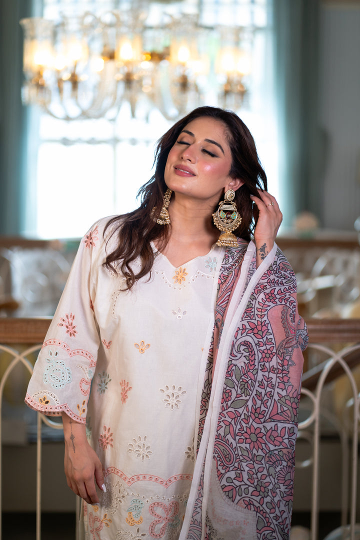 Arham White Cotton Lawn Suit