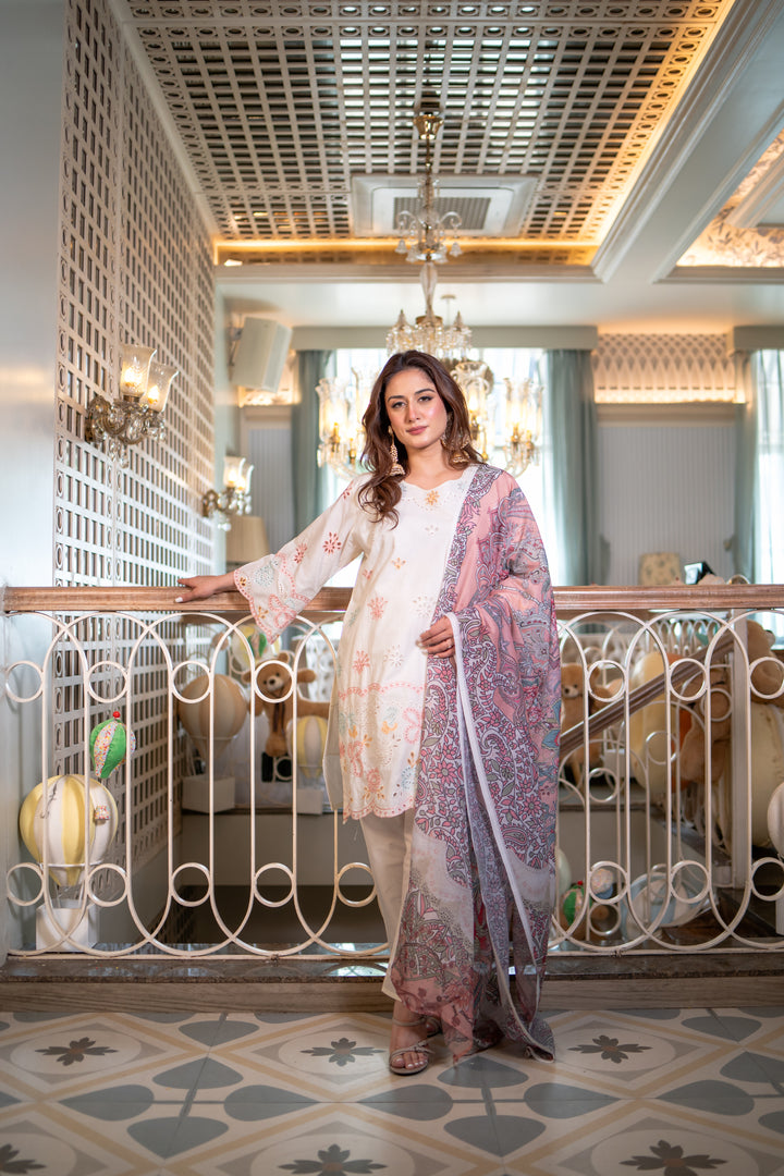 Arham White Cotton Lawn Suit