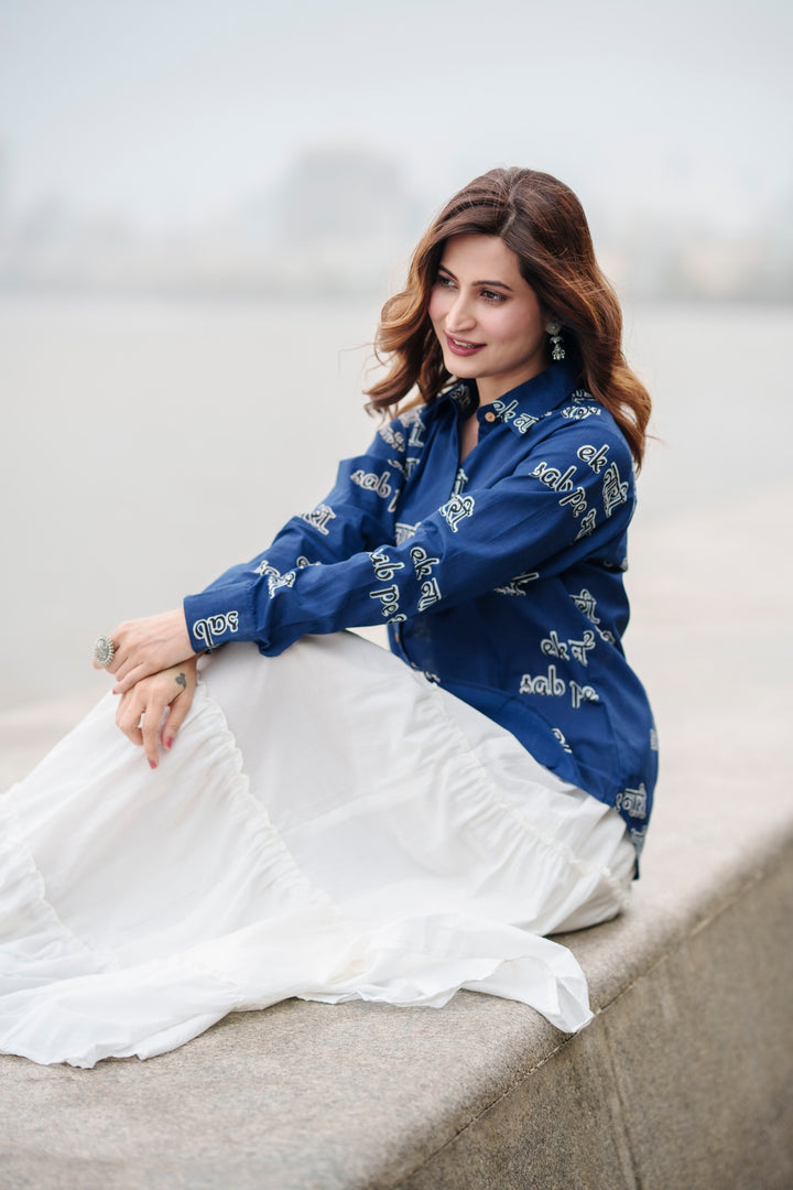 Blue "ek naari sab pe bhaari" cotton shirt