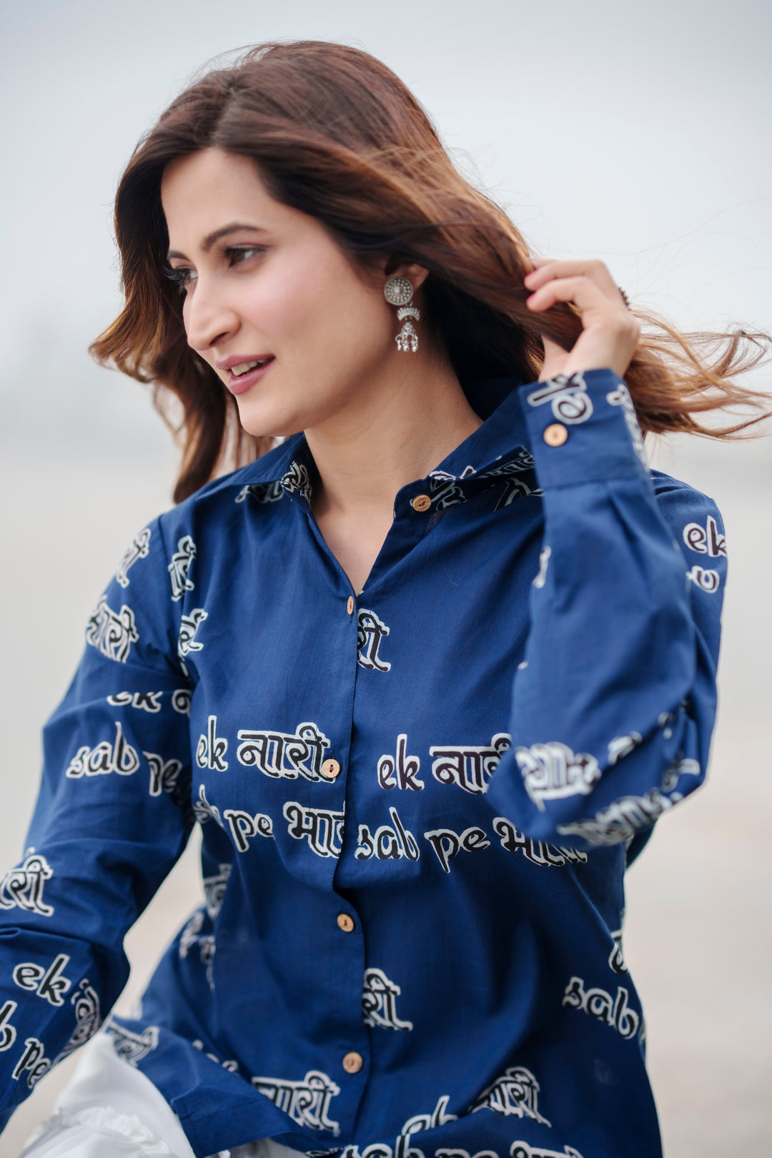 Blue "ek naari sab pe bhaari" cotton shirt